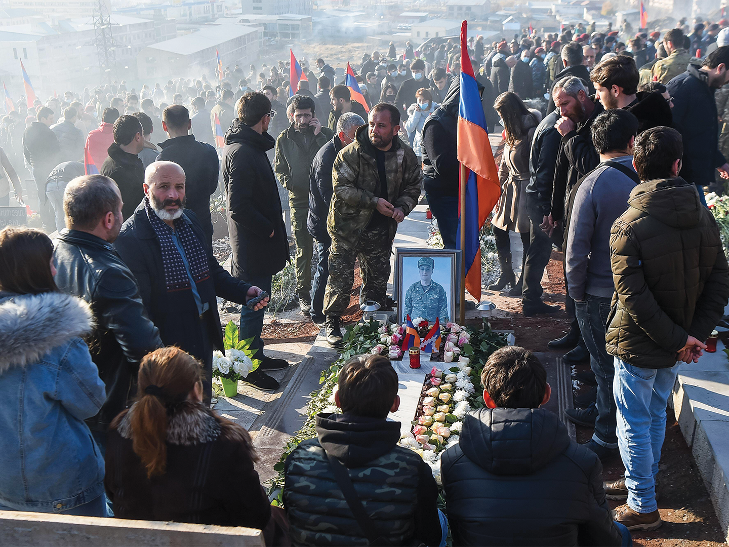 People gather day and night to mourn fallen soldiers at the Yerablur Military Memorial Cemetery in Yerevan.