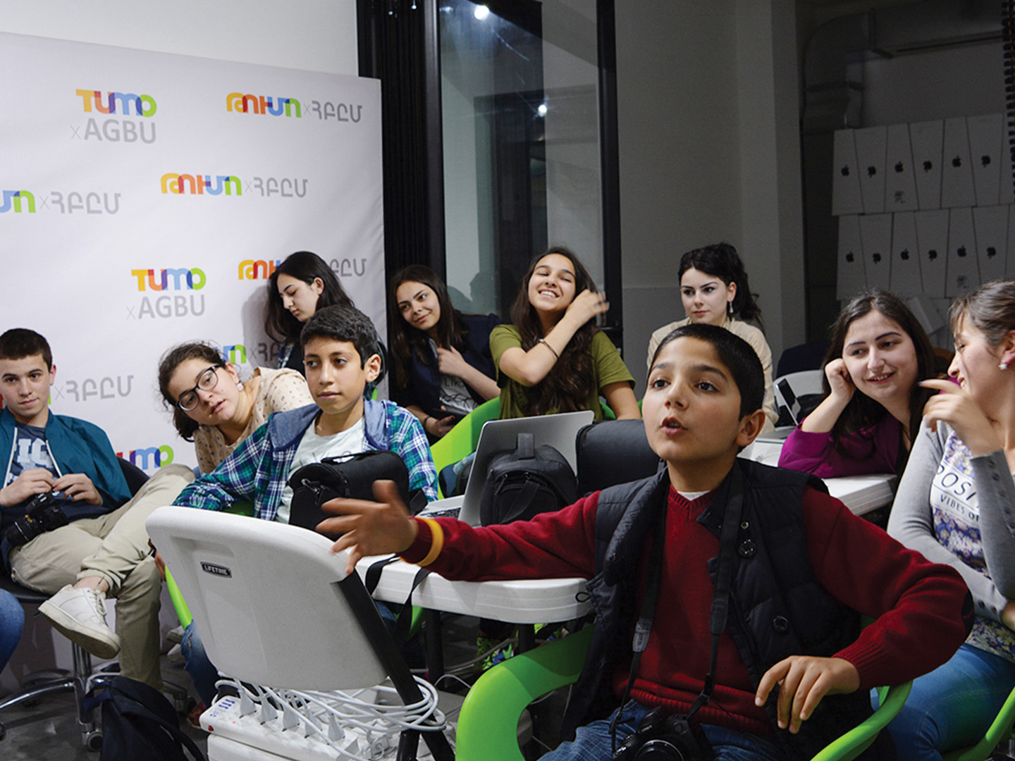 Students at TUMOxAGBU Stepanakert during Scout Tufankjian’s learning lab in May.