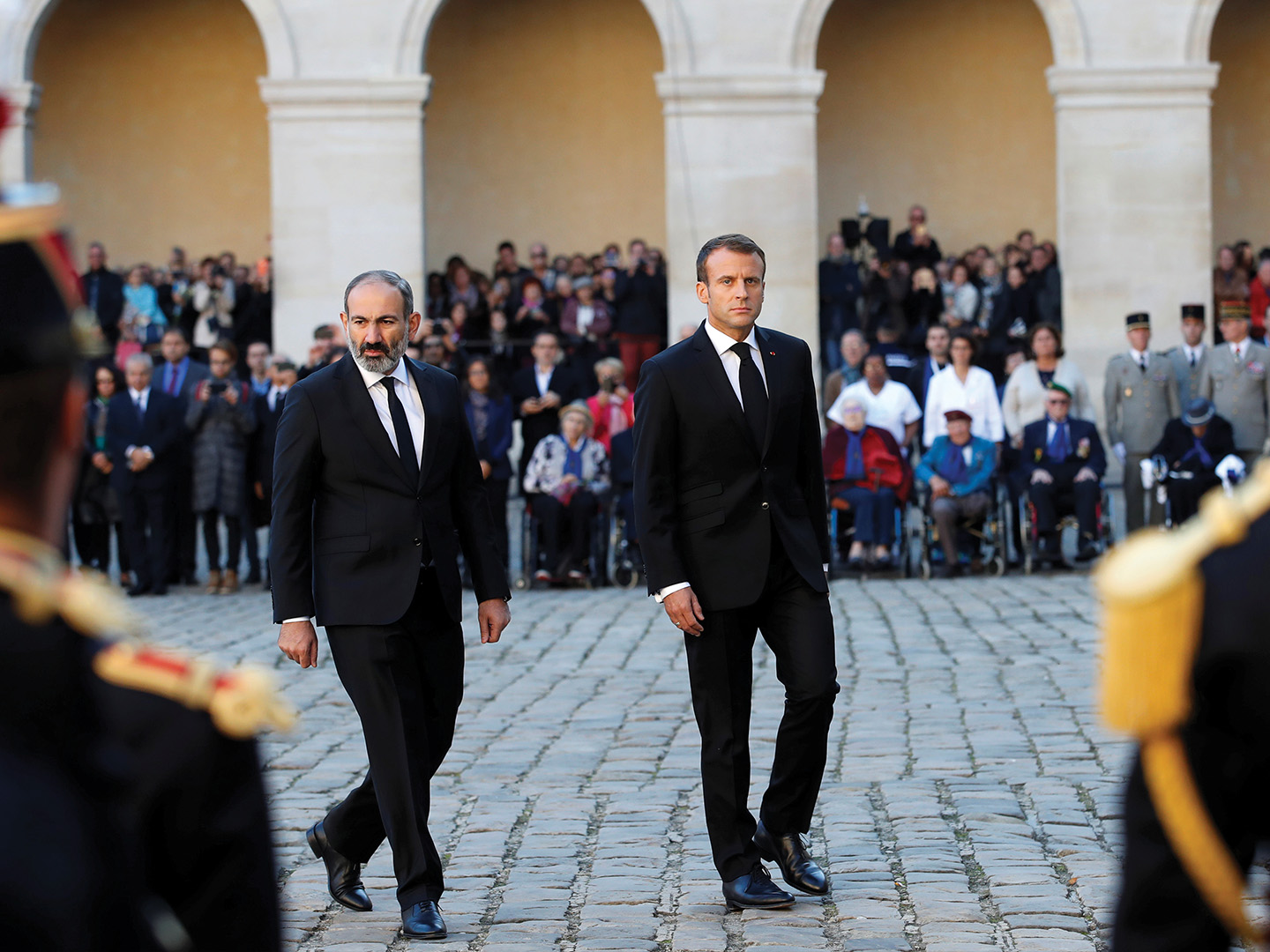Armenian Prime Minister Nikol Pashinyan and French President Emmanuel Macron pay tribute.