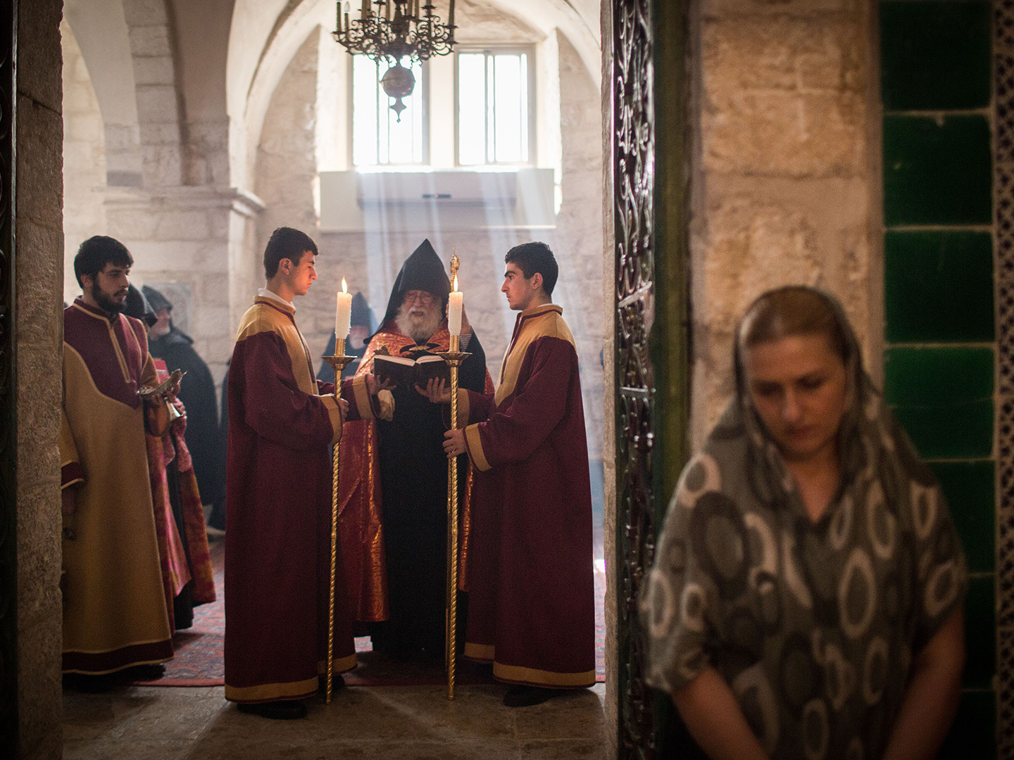 Armenian clergy perform a prayer service at the Holy Archangels Church in the Armenian Quarter.