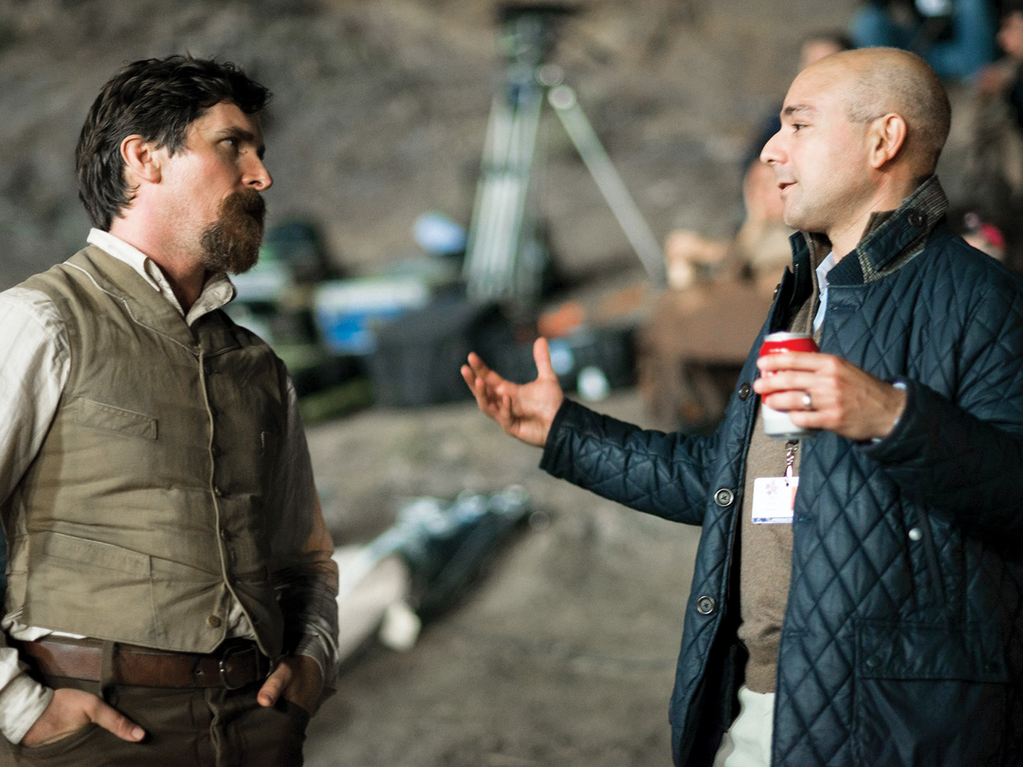 Actor Christian Bale and Co-Producer Eric Esrailian on the set of The Promise.