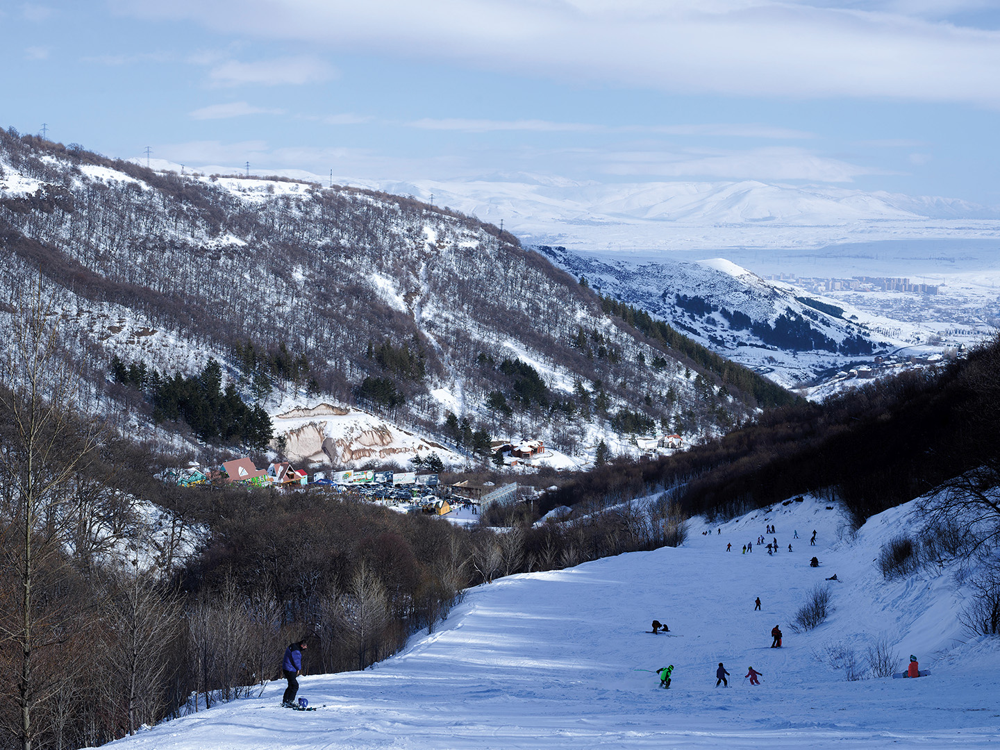 Winter skiers at Tsaghkadzor resort, a popular skiing destination less than an hour’s drive from Yerevan.