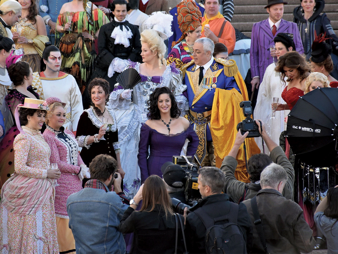 Performers from the Opera Otello, on he steps of the Sydney Opera House