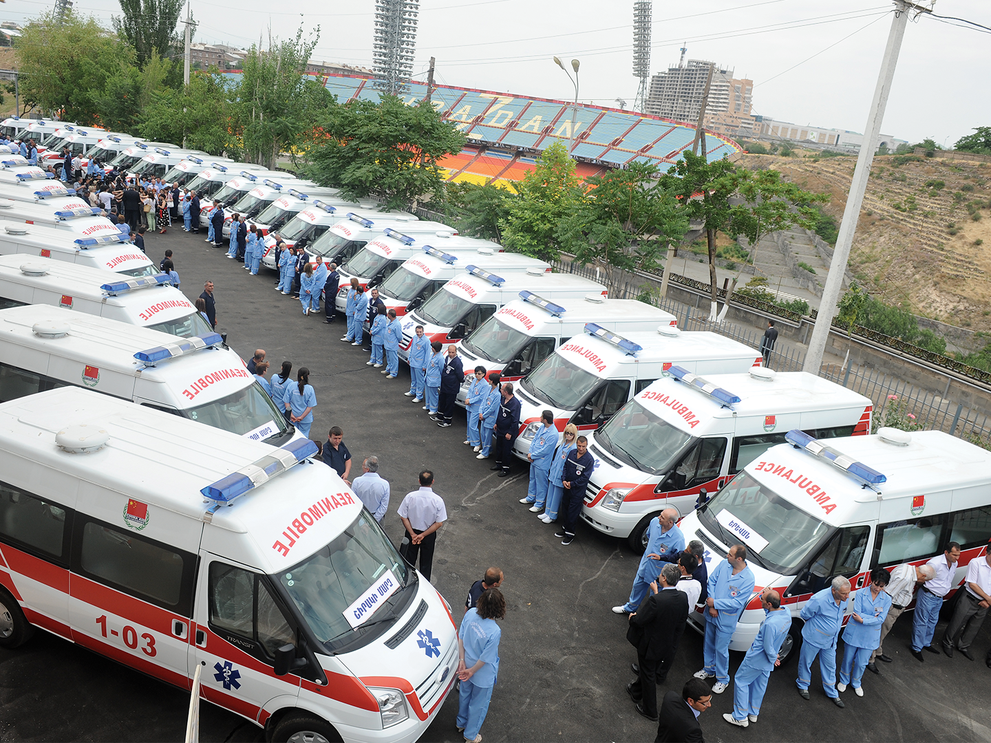 Donated ambulances in a parking