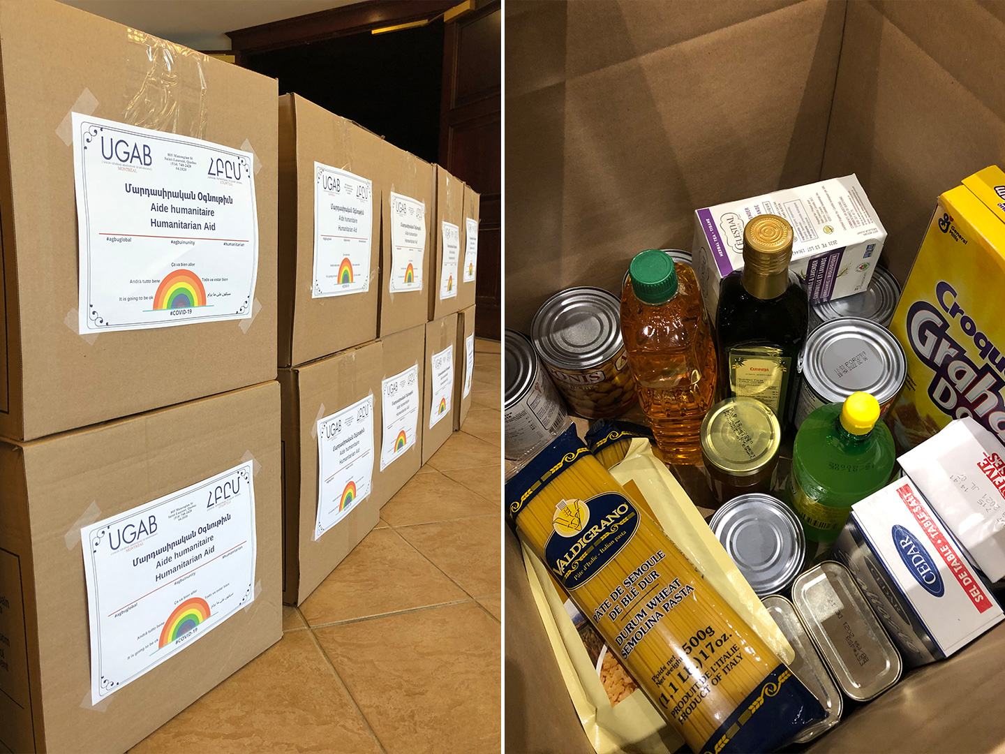 AGBU Montreal food boxes bound for vulnerable families come with a rainbow symbol of better days ahead.