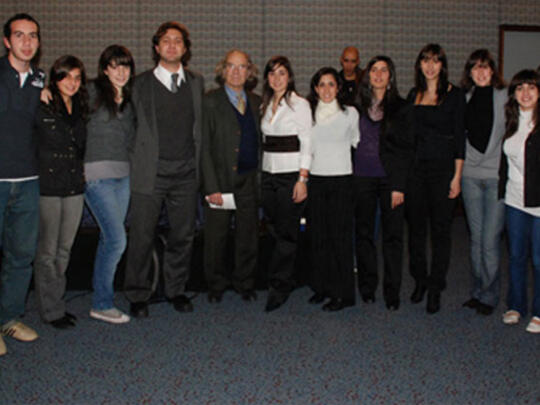 Adolfo Perez Esquivel poses with members of the very active 