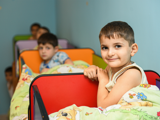 Kindergarten students getting ready for their daily nap. Photo by Davit Hakobyan
