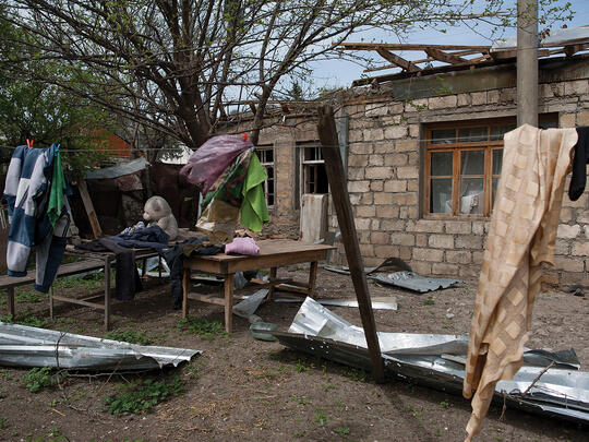 The Sahakyan family in Talish, like many, fled their home before it was heavily damaged by shelling.
