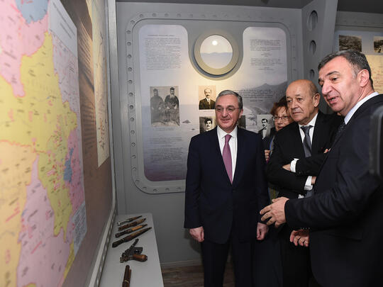 Minister of Europe and Foreign Affairs Jean-Yves Le Drian accompanied with RA Foreign Minister Zohrab Mnatsakanyan paid a visit to the Musa Dagh Memorial on May 28, 2018.