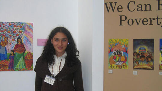 Mariam Marukyan in front of her prize-winning painting.