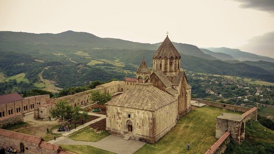 An Armenian monastery in a style similar to the plans of the Armenian churches of Geghard, Hovhannavank, and Harichavank, was also built in the 13th century. Azerbaijani historians intentionally omit the fact that Gandzasar is a typical example of Armenian architecture of the 10th-13th centuries, as well as the numerous Armenian inscriptions in the drawing of the facade.